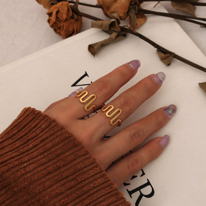 Wave Shaped Gold Plated Titanium Open Ring