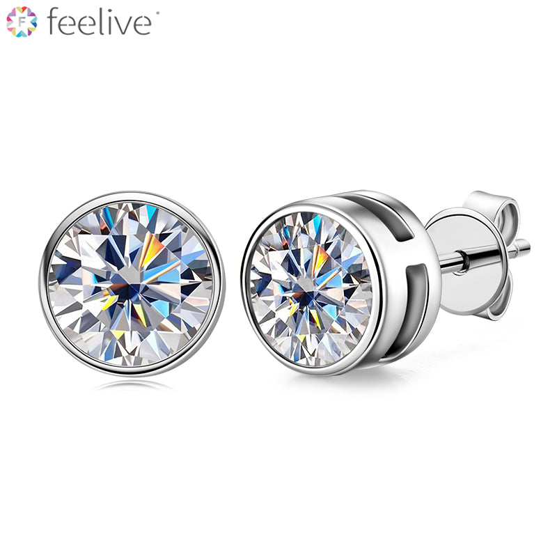 Round Moissanite Stud Earrings in Sterling Silver - Feelive