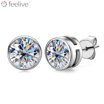 Round Moissanite Stud Earrings in Sterling Silver - Feelive