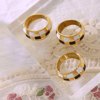 Checkerboard Gold Plated Titanium Thick Dome Ring