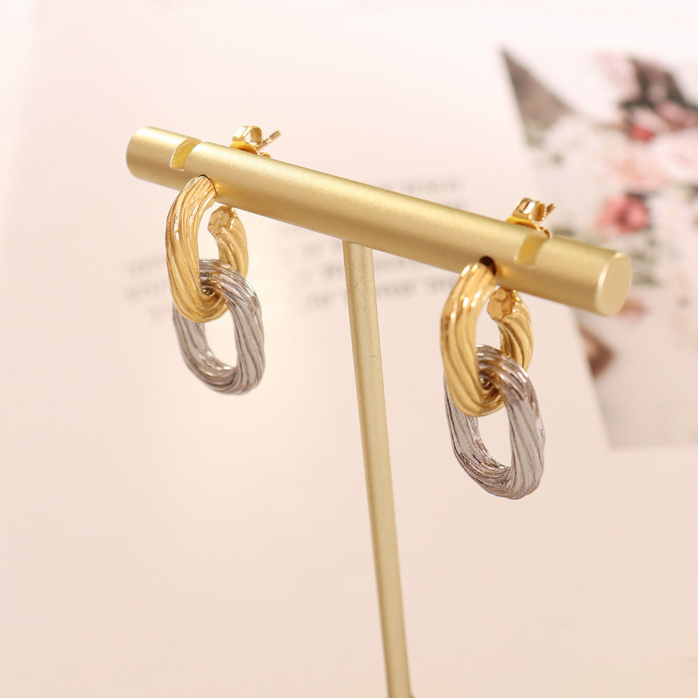 Double Oval Drop Earrings in Titanium gold