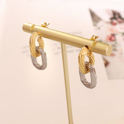 Double Oval Drop Earrings in Titanium gold