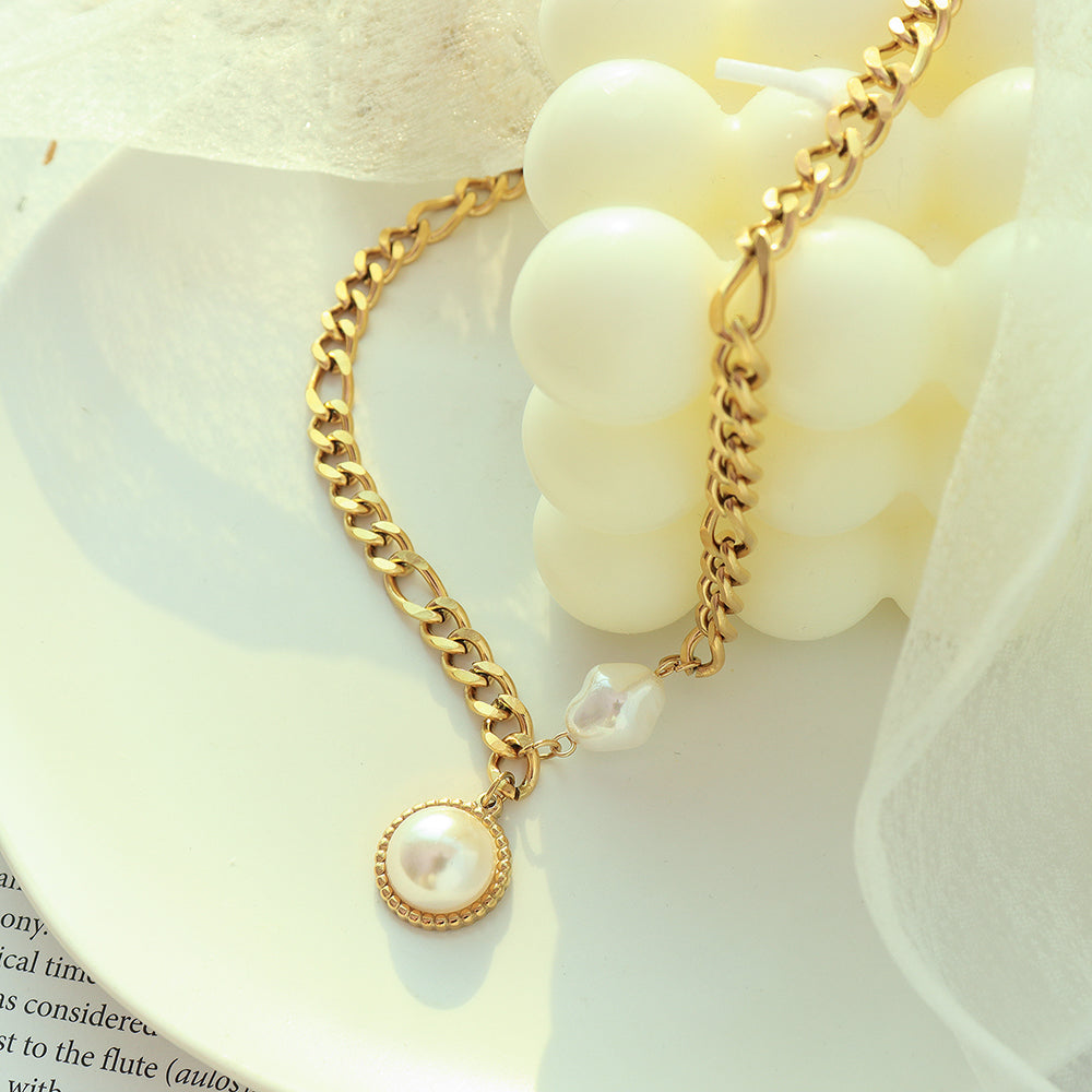 Vintage Baroque Pearl Necklace in Titanium gold