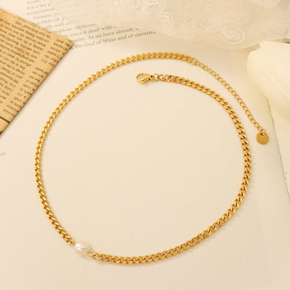 Single Pearl Gold Choker in Titanium