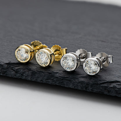 Round Moissanite Gold Vermeil Stud Earrings