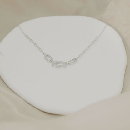 Paperclip Chain Zircon Necklace in Sterling Silver