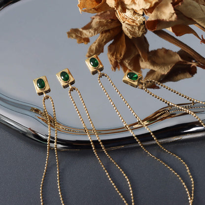 Green Oval Zircon Gold Plated Titanium Necklace