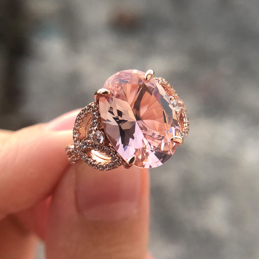 Oval Imitation Morganite Ring in Sterling Silver front