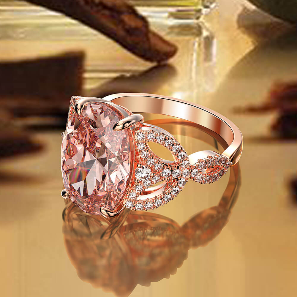 Oval Imitation Morganite Ring in Sterling Silver side