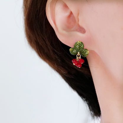 Raspberry Fruit Enamel Drop Earrings in Alloy model