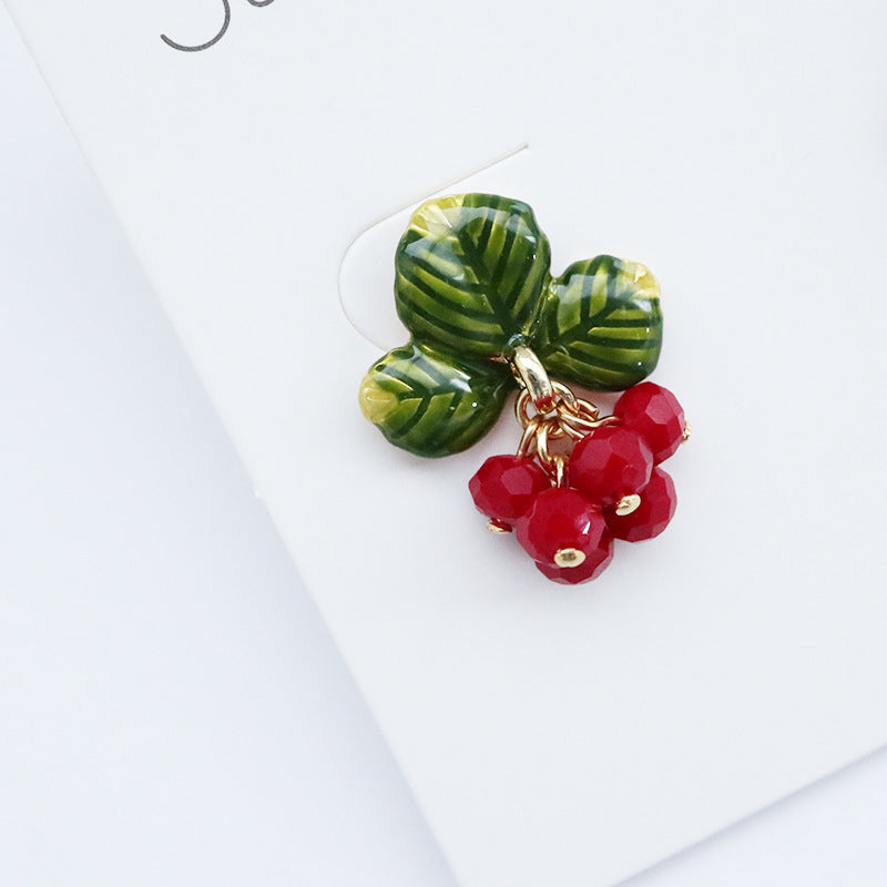 Raspberry Fruit Enamel Drop Earrings in Alloy