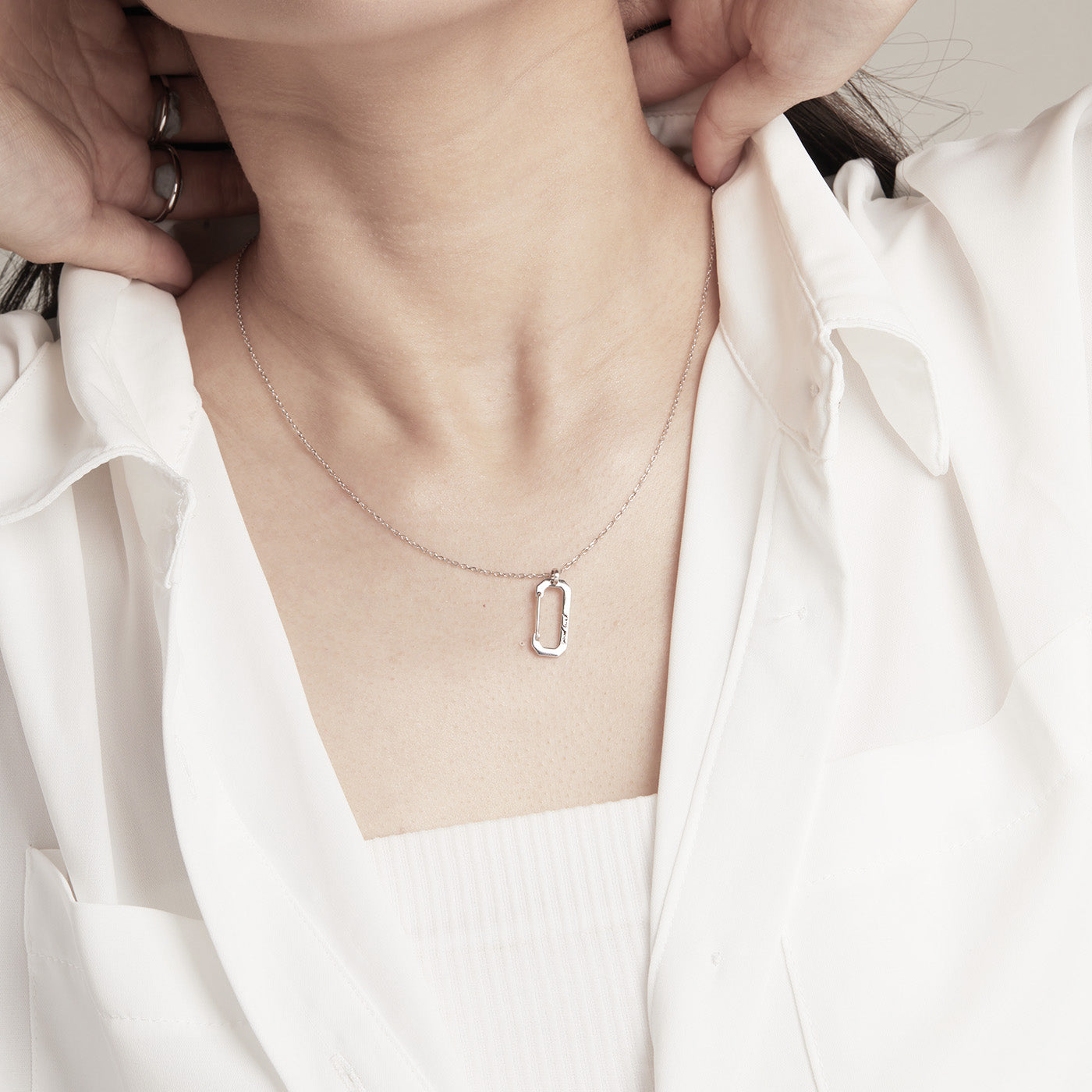 Lucky Safety Pin Necklace in Sterling Silver model