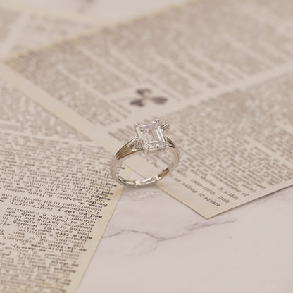 Retangle and Pink Flower Zircon Ring in Sterling Silver side