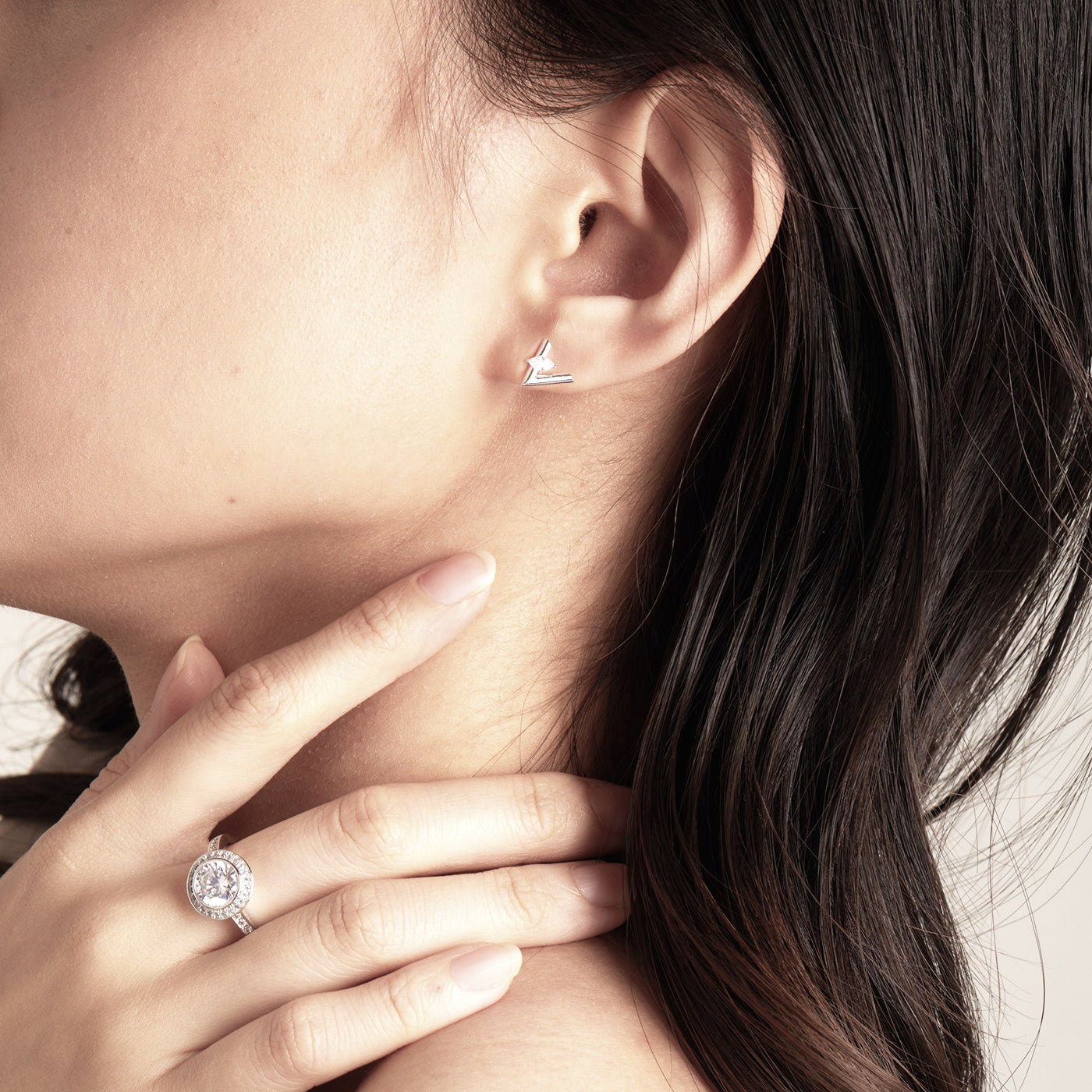 V Shaped Zircon Stud Earrings in Sterling Silver model