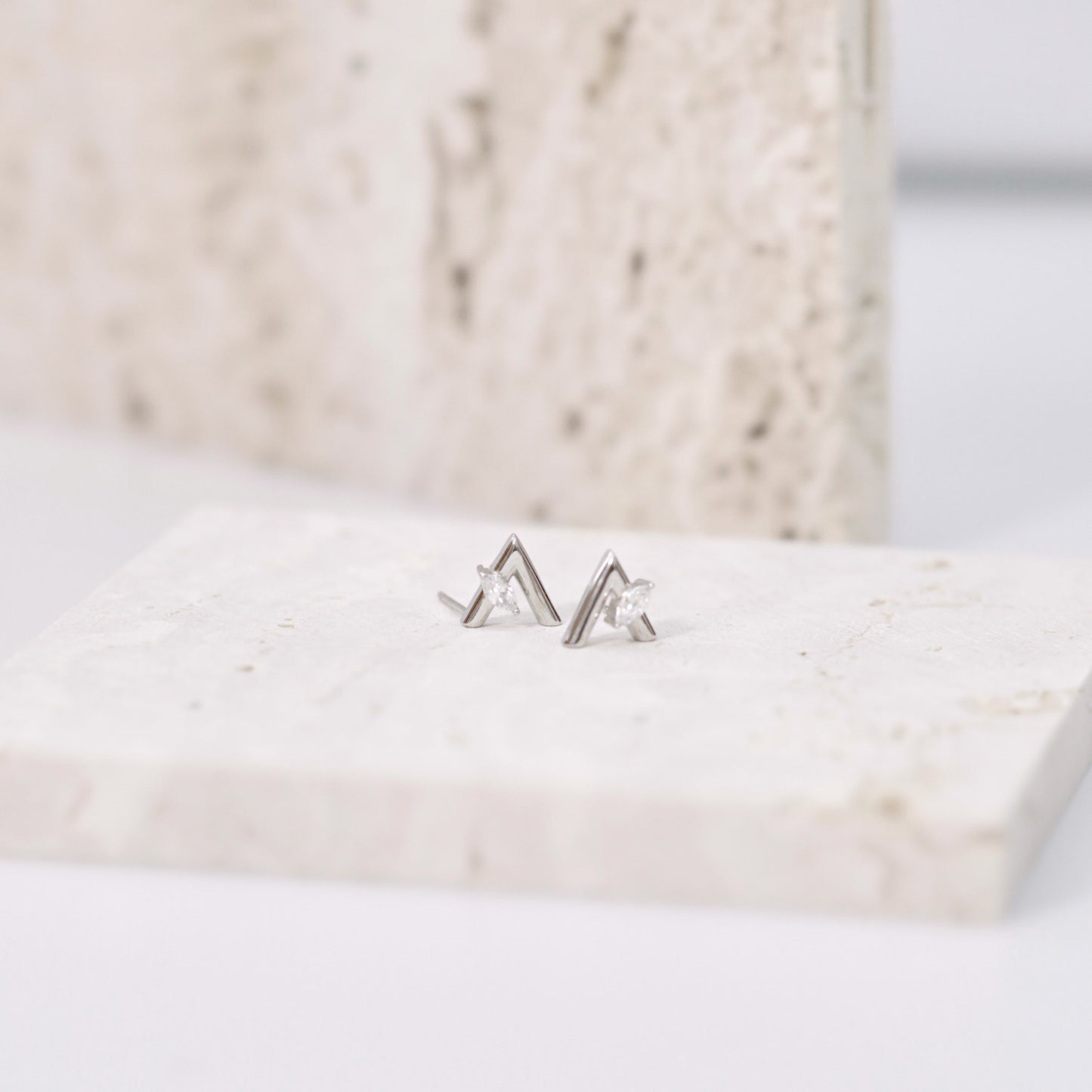 V Shaped Zircon Stud Earrings in Sterling Silver