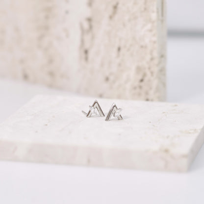 V Shaped Zircon Stud Earrings in Sterling Silver