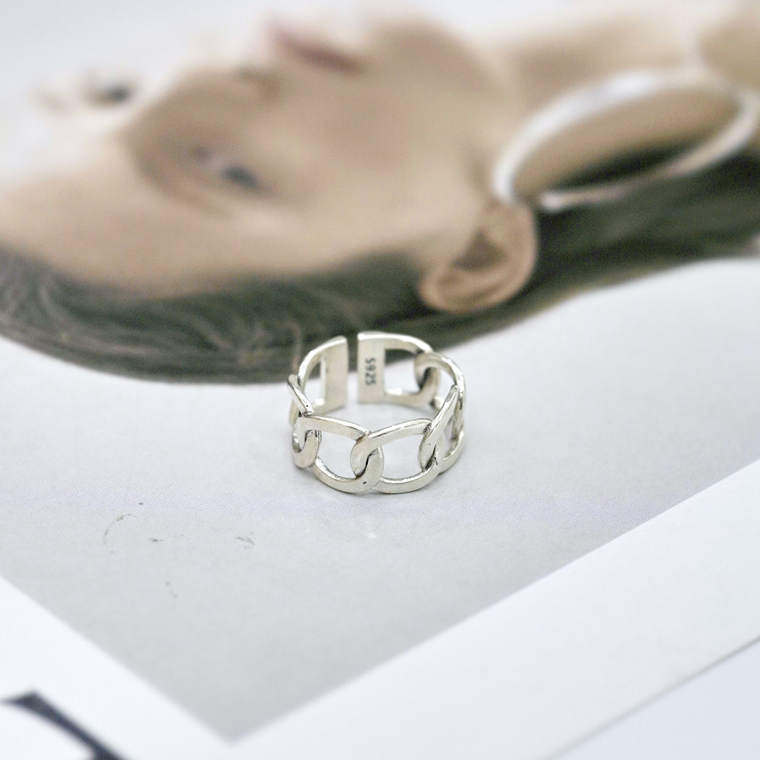 Curb Link Chain Ring in Sterling Silver front