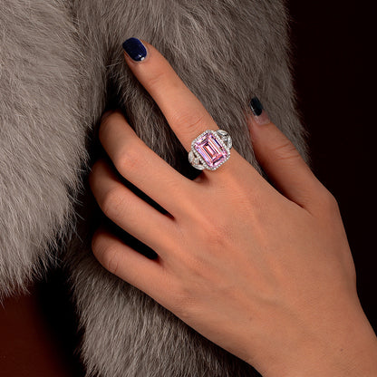 Emerald Faceted Colored Gemstone Ring in Sterling Silver pink model