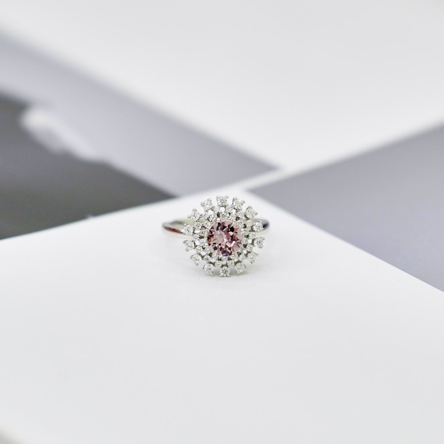 Snowflake Swarovski Crystal Ring in Sterling Silver pink