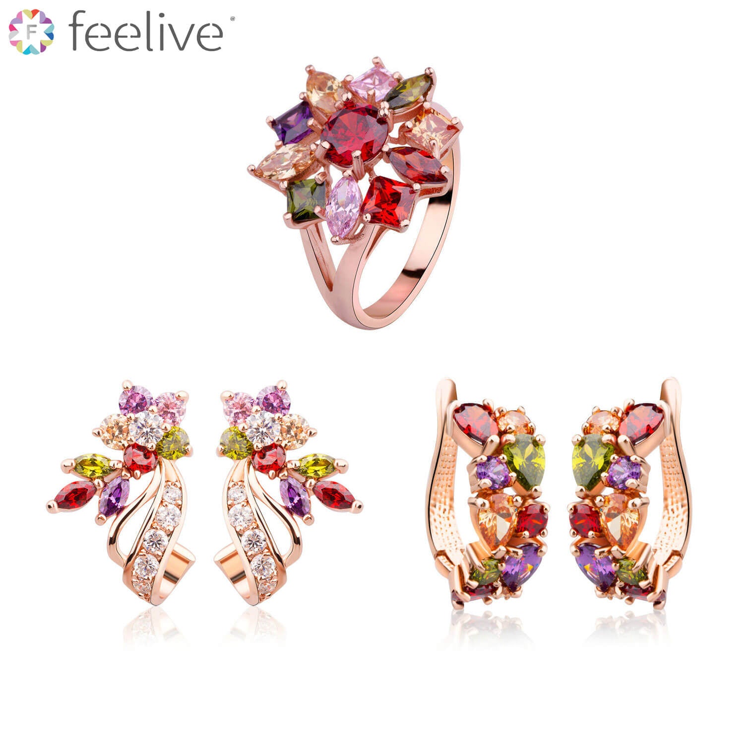 Colorful Dream Zircon Jewellery Set in Sterling Silver - Feelive