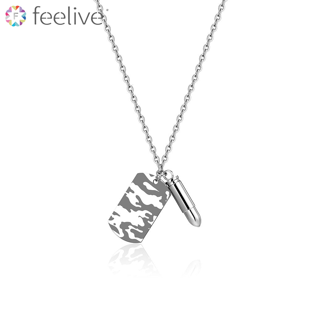 Bullet Dog Tag Long Necklace in Titanium - Feelive