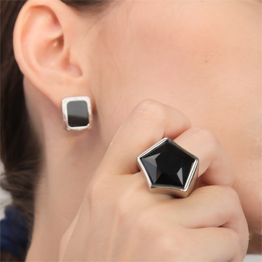 Black Star Zircon Statement Ring in Titanium silver model