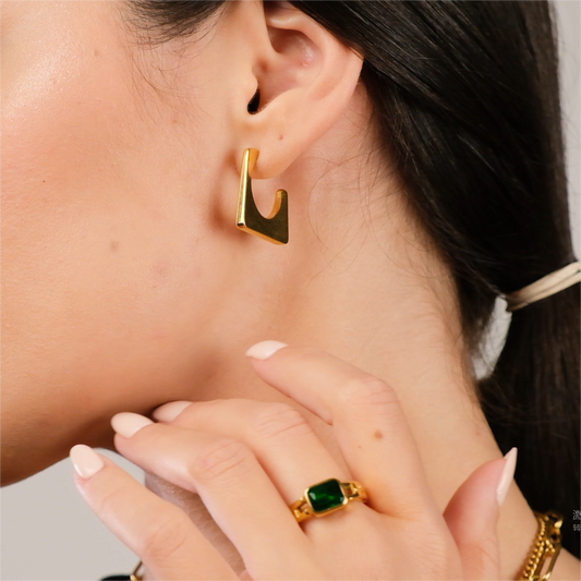 Geometric Square Hoop Earrings in Titanium gold model