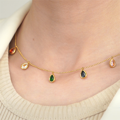 Rainbow Colorful Zircon Necklace in Titanium gold model