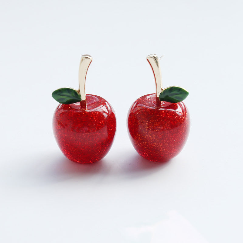 Red Apple Enamel Drop Earrings in Copper Alloy