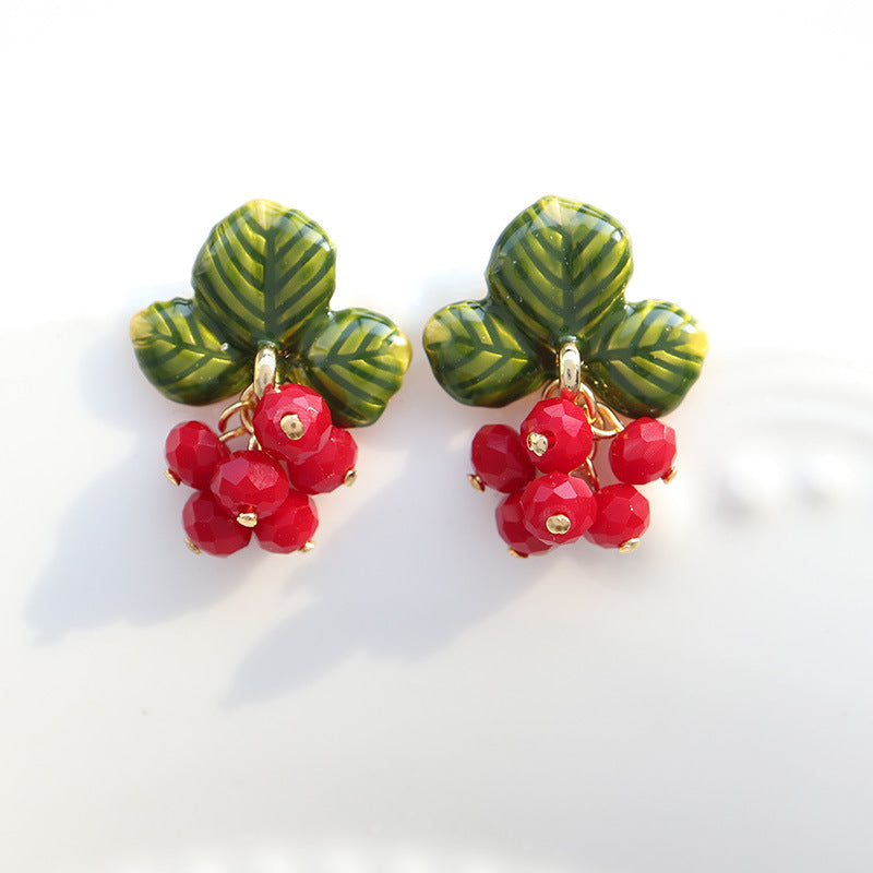 Raspberry Fruit Enamel Drop Earrings in Alloy