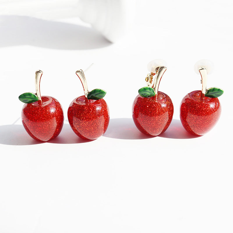 Red Apple Enamel Drop Earrings in Copper Alloy