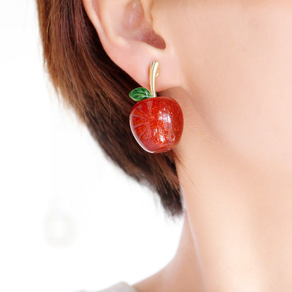 Red Apple Enamel Drop Earrings in Copper Alloy model