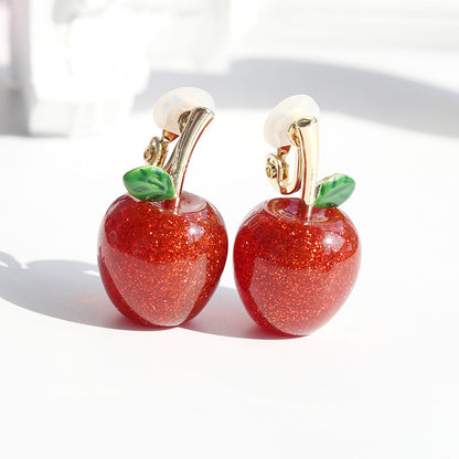 Red Apple Enamel Drop Earrings in Copper Alloy