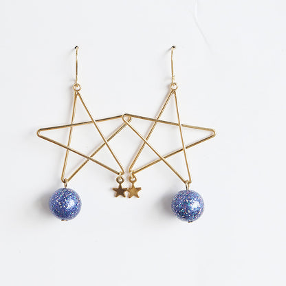 Cosmic Planet Stars Drop Earrings in Copper Alloy