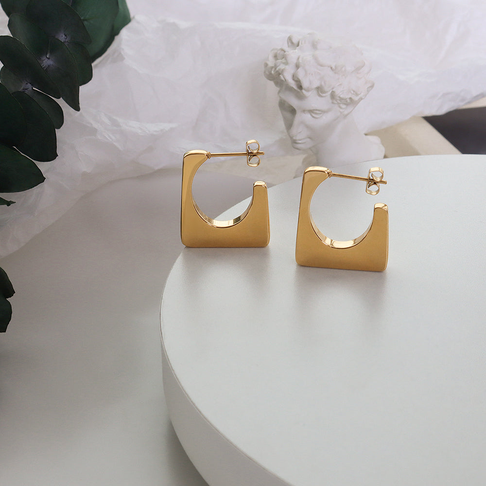 Geometric Square Hoop Earrings in Titanium gold