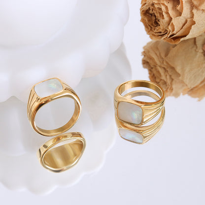 Square White Seashell Ring in Titanium gold