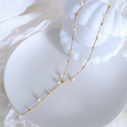 Fringe Imitation Pearl Y Necklace in Titanium 