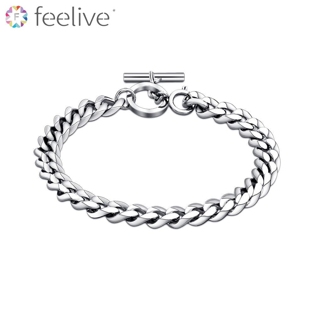 8mm Cuban Chain Men Bracelet in Stainless - Feelive