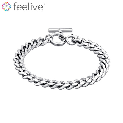 8mm Cuban Chain Men Bracelet in Stainless - Feelive