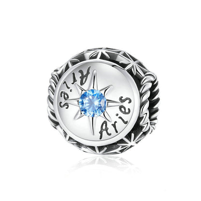 Vintage Aries March Birthstone Silver Charm Bead