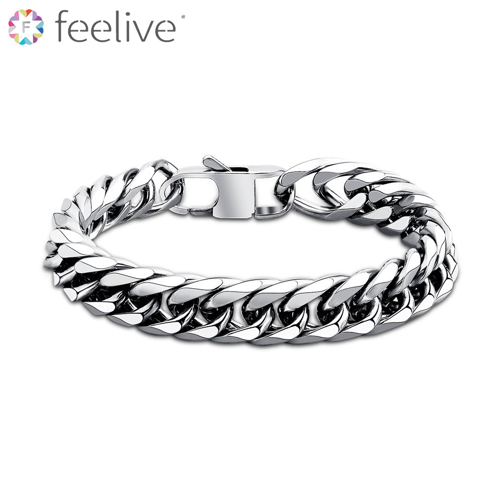 13.5mm Cuban Chain Men Bracelet in Stainless - Feelive