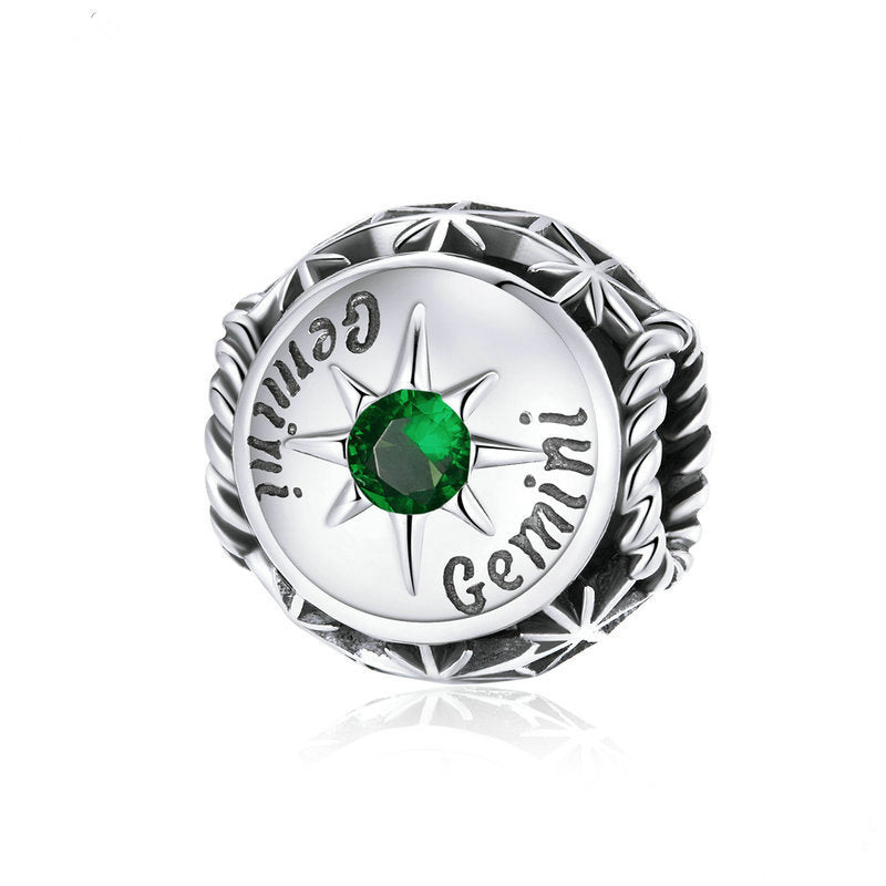 Vintage Gemini May Birthstone Silver Charm Bead