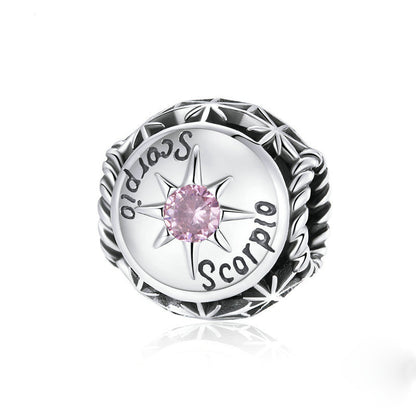 Vintage Scorpio October Birthstone Silver Charm Bead