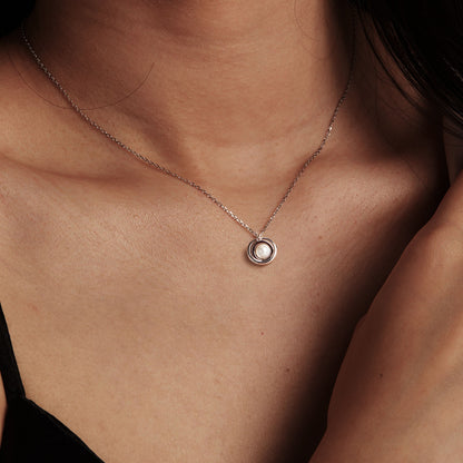 Planet Rotating Pearl Zircon Necklace in Sterling Silver model