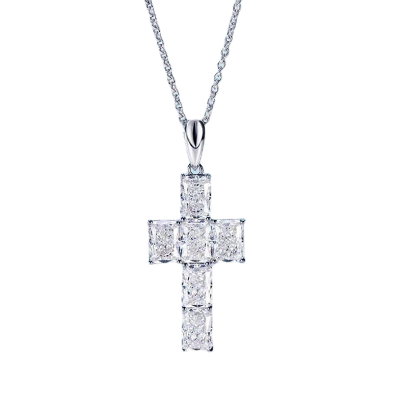 Emerald Faceted Gem Cross Necklace in Sterling Silver - Feelive