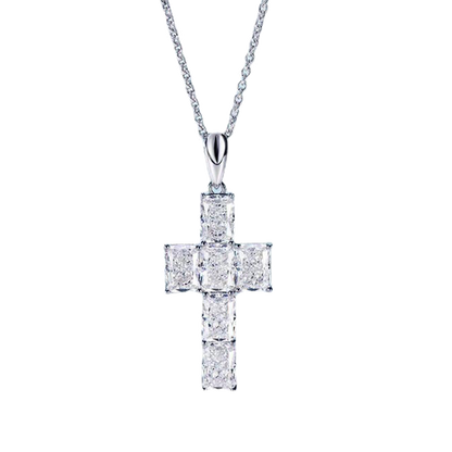 Emerald Faceted Gem Cross Necklace in Sterling Silver - Feelive