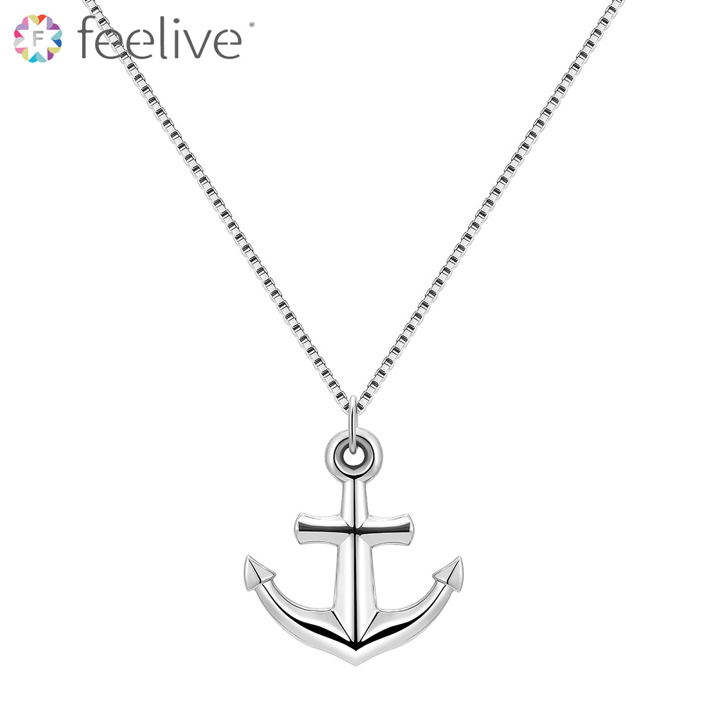 Genderless Pirate Ship Anchor Necklace in Titanium - Feelive