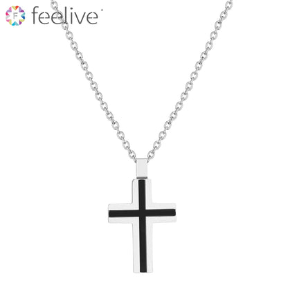 Genderless Black Cross Necklace in Titanium - Feelive