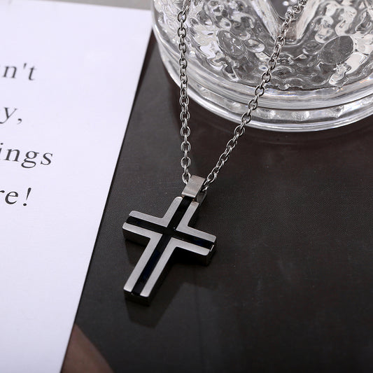 Genderless Black Cross Necklace in Titanium 