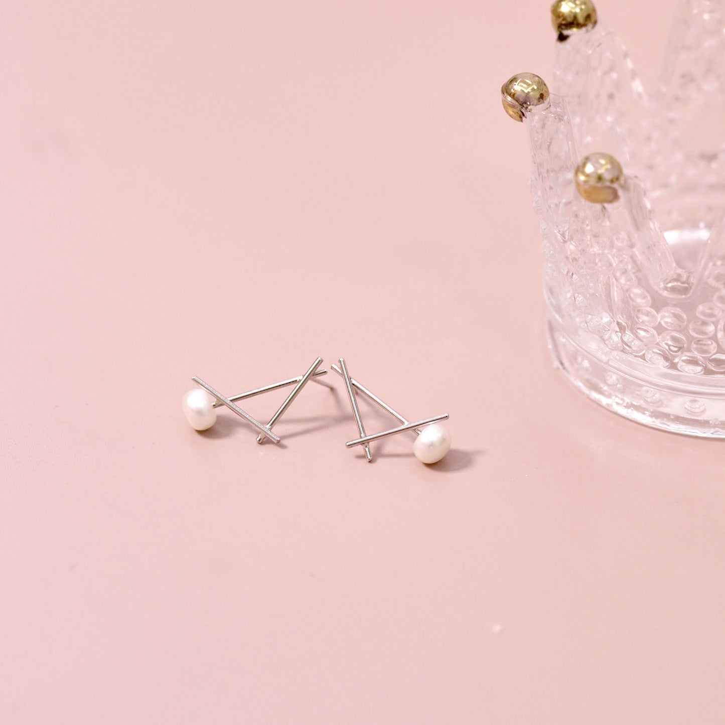 Geometry Pearl Stud Earrings in Sterling Silver